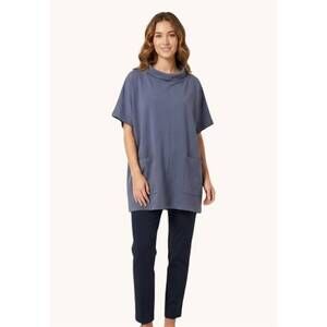 NEW PACIFIC COTTON relaxed fit mock neck tunic top in periwinkle